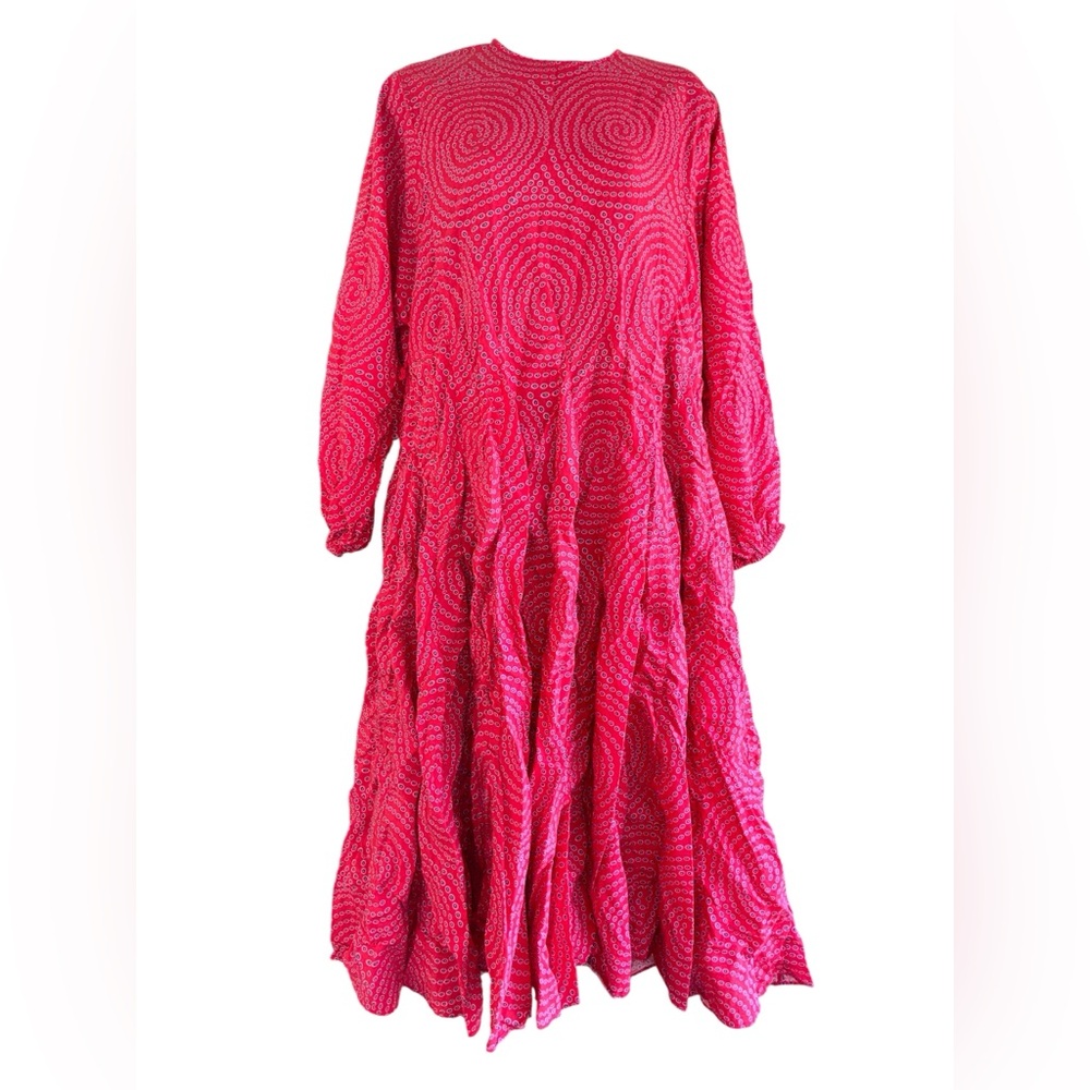 Rhode Resort Red Pink Spiral Print Cotton Midi Dress - Size XS - "Pia" Style